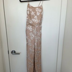 Urban Outfitters pink satin floral jumpsuit